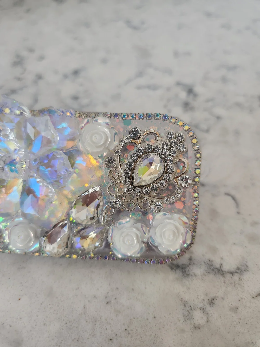 Blue Crystal Floral Phone Clip
